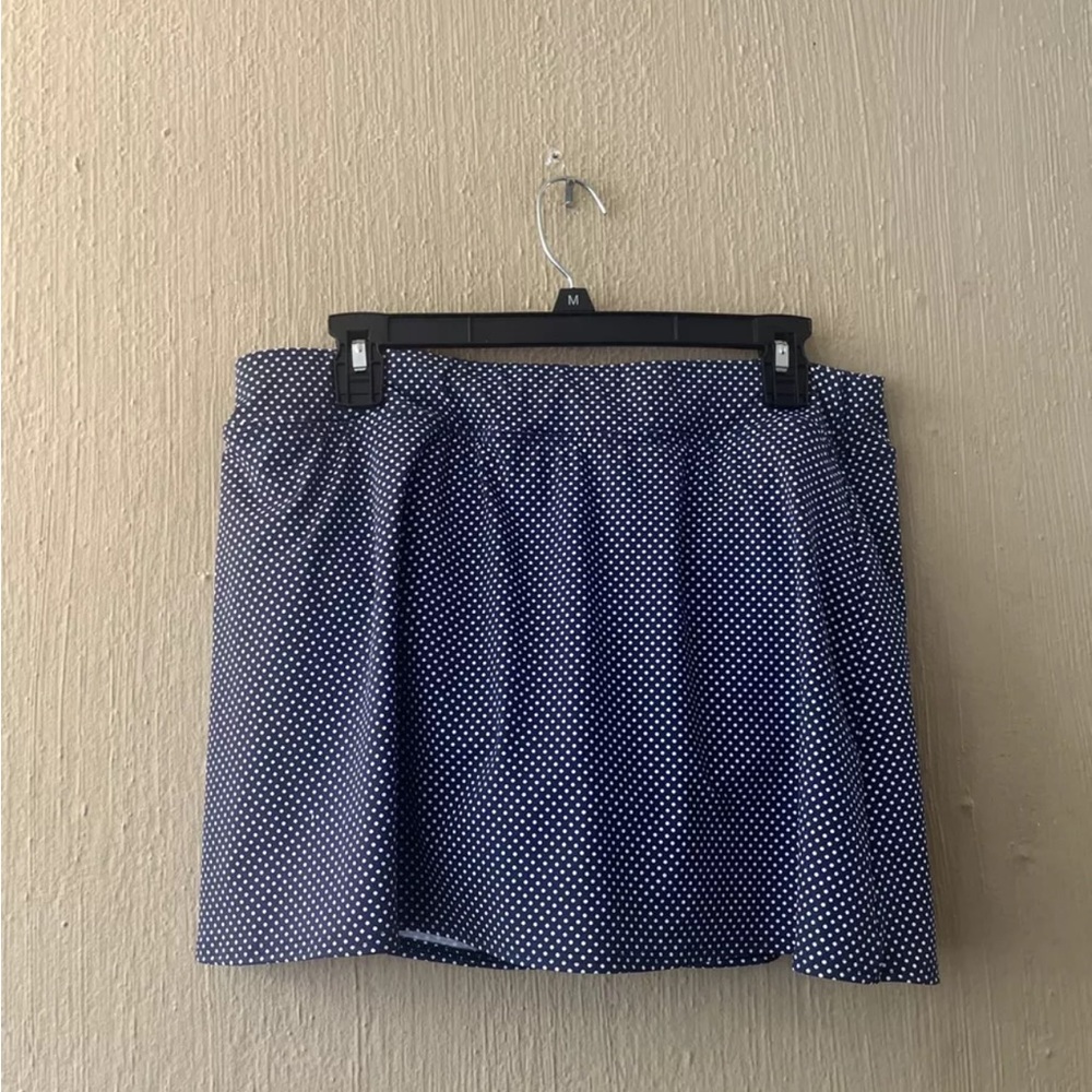 Lands End Azalea Navy Blue White Mini Polka Dot Tummy Control Sz 14 SKIRT 428227